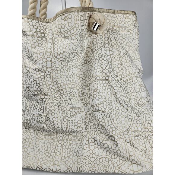 Donna Dixon Large Rope Handle Off-White & Gold Canvas Tote Bag - Picture 4 of 11